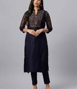 Navy-blue printed art silk kurtas-and-kurtis