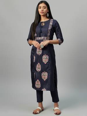 Navy-blue printed art silk kurtas-and-kurtis 1