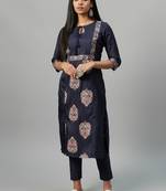 Navy-blue printed art silk kurtas-and-kurtis