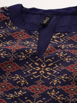 Navy-blue printed art silk kurtas-and-kurtis 4