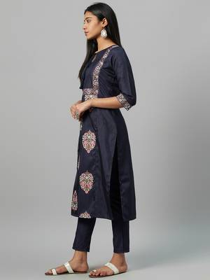 Navy-blue printed art silk kurtas-and-kurtis 2