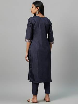 Navy-blue printed art silk kurtas-and-kurtis 3