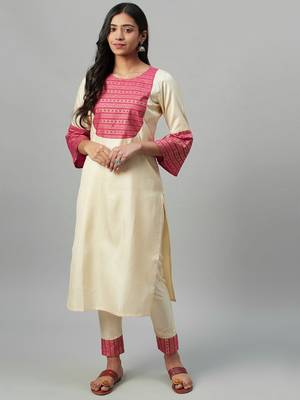 Cream printed art silk kurtas-and-kurtis 1