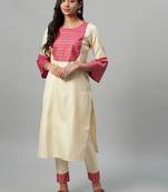 Cream printed art silk kurtas-and-kurtis