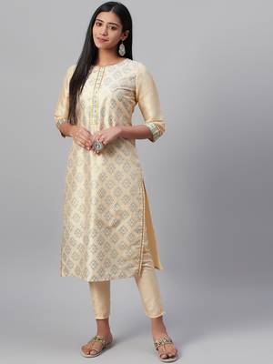 Cream printed art silk kurtas-and-kurtis 1