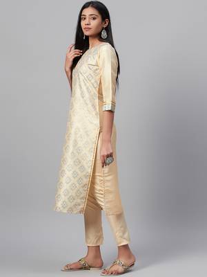 Cream printed art silk kurtas-and-kurtis 2