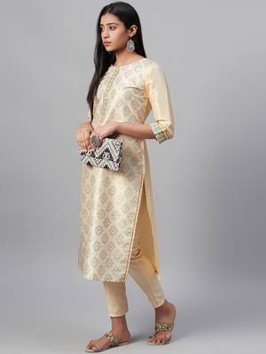 Cream printed art silk kurtas-and-kurtis 4