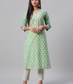 Green printed cotton kurtas-and-kurtis