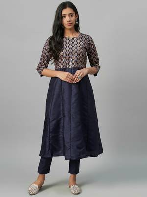 Navy-blue printed art silk kurtas-and-kurtis 1