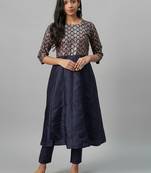 Navy-blue printed art silk kurtas-and-kurtis