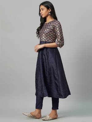 Navy-blue printed art silk kurtas-and-kurtis 2