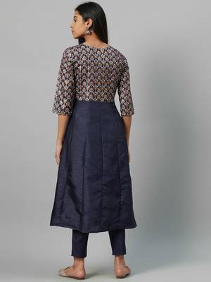 Navy-blue printed art silk kurtas-and-kurtis 3