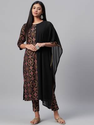 Black printed georgette kurtas-and-kurtis 1
