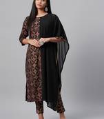 Black printed georgette kurtas-and-kurtis