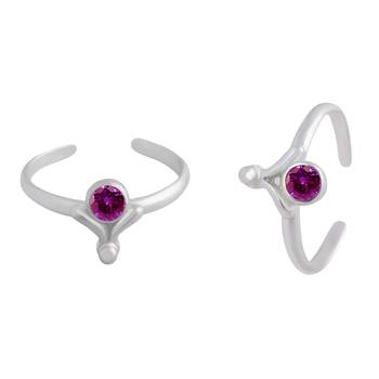 Pink Stone Sterling Silver Toe Ring-TR131 1
