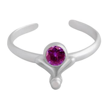 Pink Stone Sterling Silver Toe Ring-TR131 2