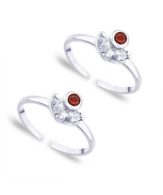 Red Studded Silver Toe Ring-TR167 1