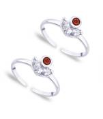 Red Studded Silver Toe Ring-TR167