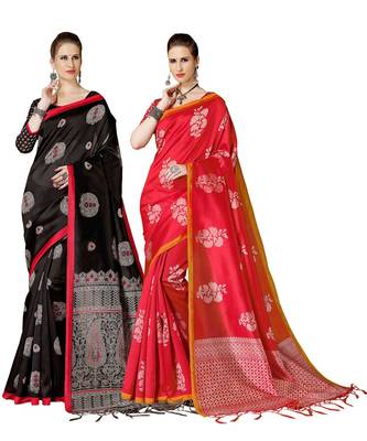 Multicolored Printed Art Silk Saree With Unstitche blouse Piece 1