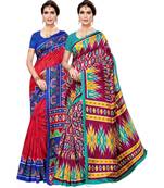 Multicolored Printed Art SIlk Saree With Unstitche blouse Piece