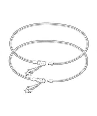 Elegant Plain Silver Anklets With Charms-ANK075 1