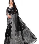 Black printed cotton art silk saree with blouse