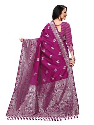 Magenta printed cotton art silk saree with blouse 3