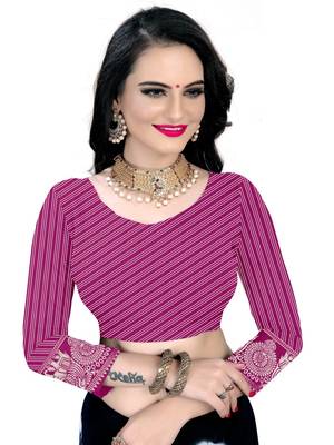Magenta printed cotton art silk saree with blouse 4