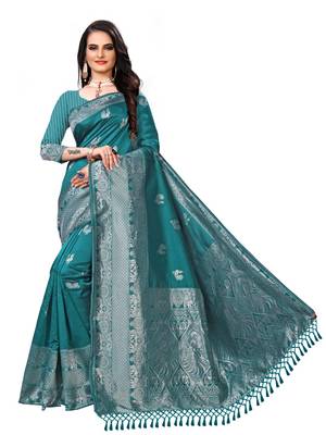 Light blue printed cotton art silk saree with blouse 1