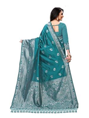 Light blue printed cotton art silk saree with blouse 3
