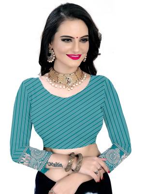 Light blue printed cotton art silk saree with blouse 4