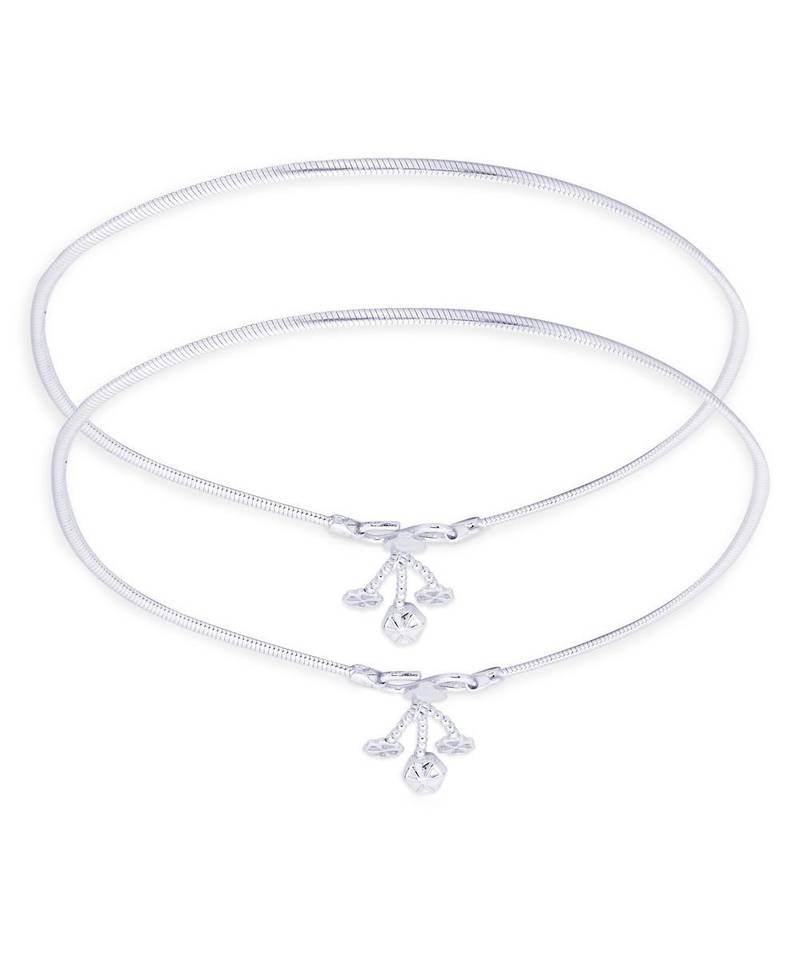 Floral Charm Silver Anklets-ANK082