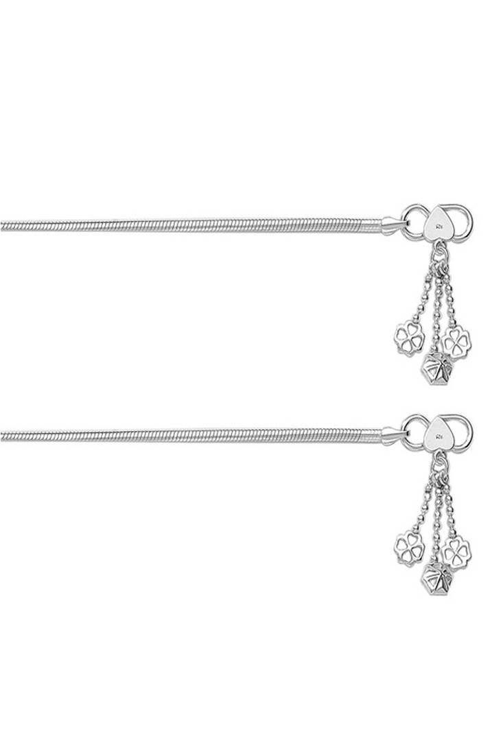 Floral Charm Silver Anklets-ANK082