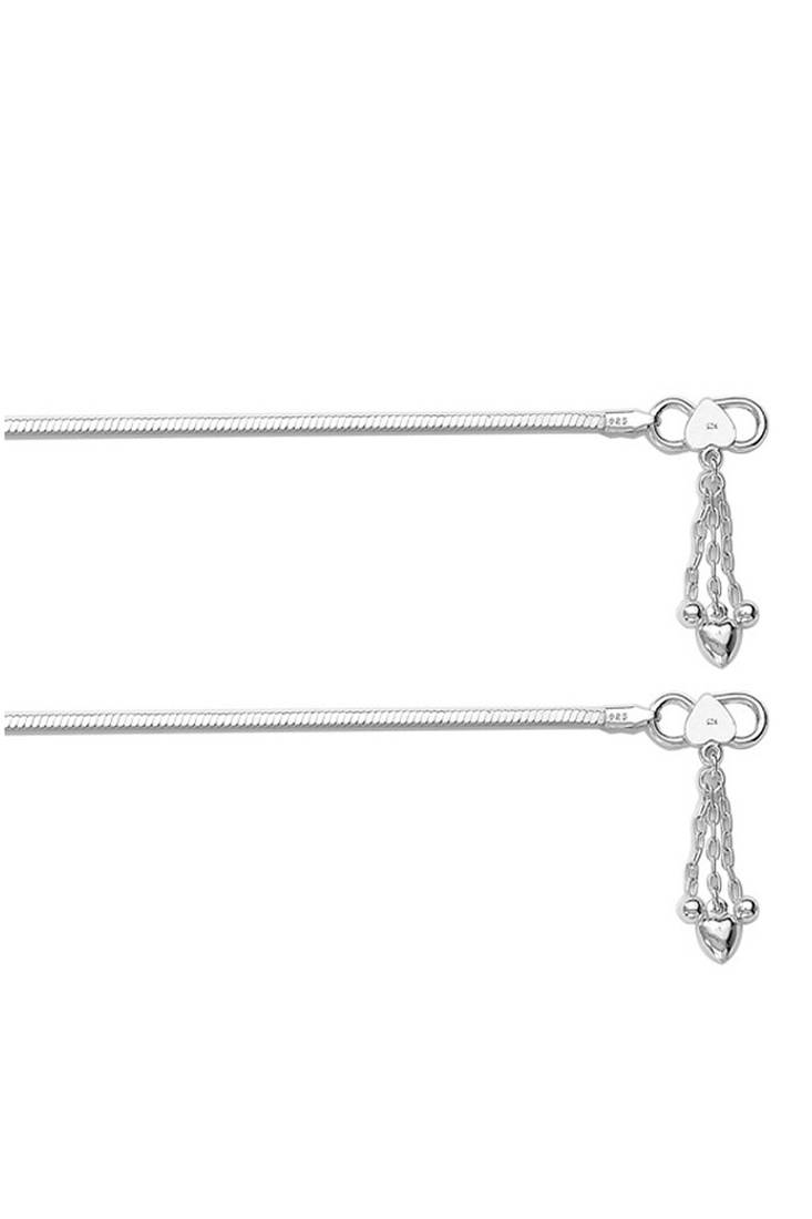 Dazzling Heart Charm Silver Anklets-ANK084
