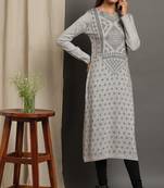 Janasya Women's Grey Woolen Kurta