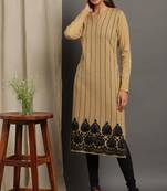Janasya Women's Beige Woolen Kurta