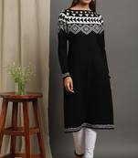 Janasya Women's Black Woolen Kurta