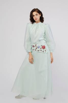 Thea Embroidered Skirt & Mint Green Sheer Blouse 1