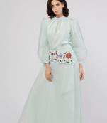 Thea Embroidered Skirt & Mint Green Sheer Blouse