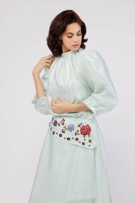 Thea Embroidered Skirt & Mint Green Sheer Blouse 2