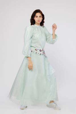 Thea Embroidered Skirt & Mint Green Sheer Blouse 3