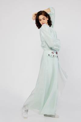 Thea Embroidered Skirt & Mint Green Sheer Blouse 4