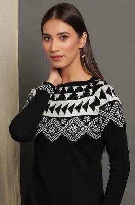 Janasya Women's Black Woolen Kurta 5