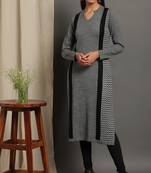 Janasya Women's Grey Woolen Kurta