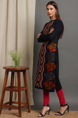 Janasya Women's Black Woolen Kurta 2