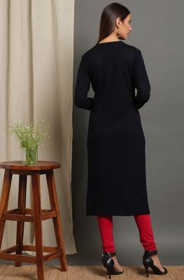 Janasya Women's Black Woolen Kurta 4