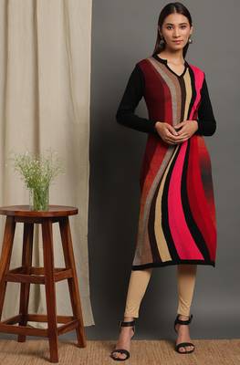 Janasya Women's Multicolor Woolen Kurta 1