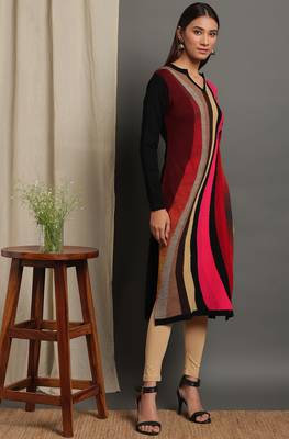 Janasya Women's Multicolor Woolen Kurta 3