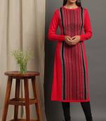 Janasya Women's Red Woolen Kurta