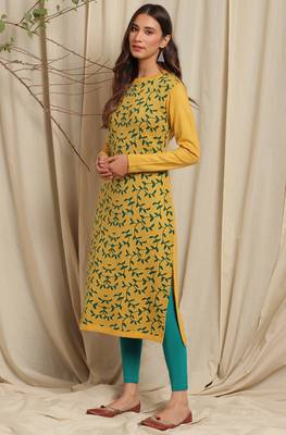 Janasya Women's Yellow Woolen Kurta 2